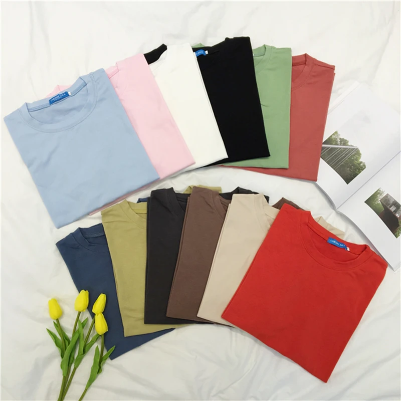 

Casual Short-Sleeved Women 's 2021 New Summer Pure Cotton Solid Color Round Neck Short Sleeves Loose T-Shirt