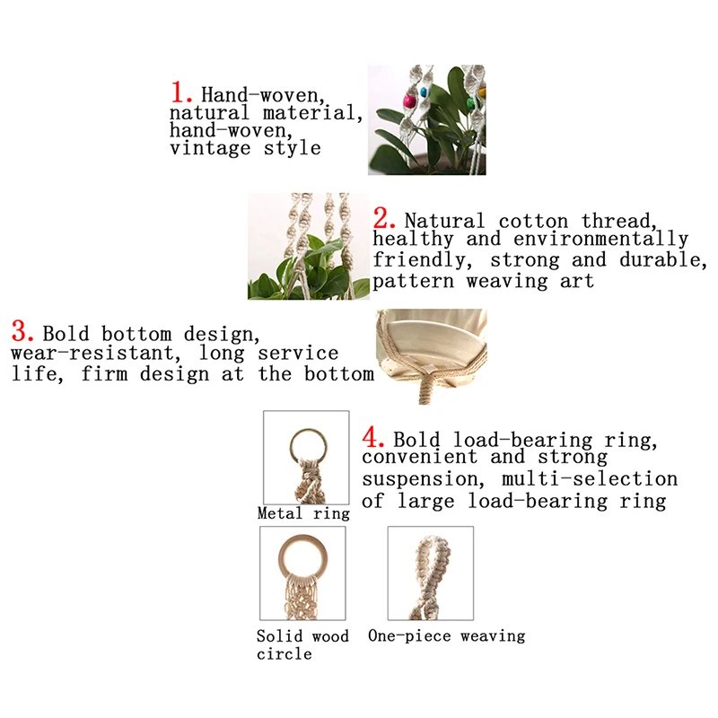 

Decoration Basket Vintage Macrame Plants Hanger Hook Flower Pot Holder 4 Legs String Hanging Rope Wall Home Garden Balcony