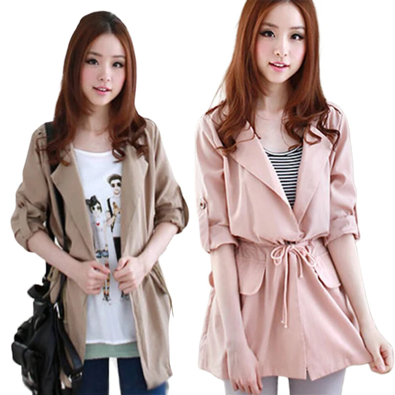 Женский плащ Тренч с милым мини карманом на завязках пальто капюшоном средней