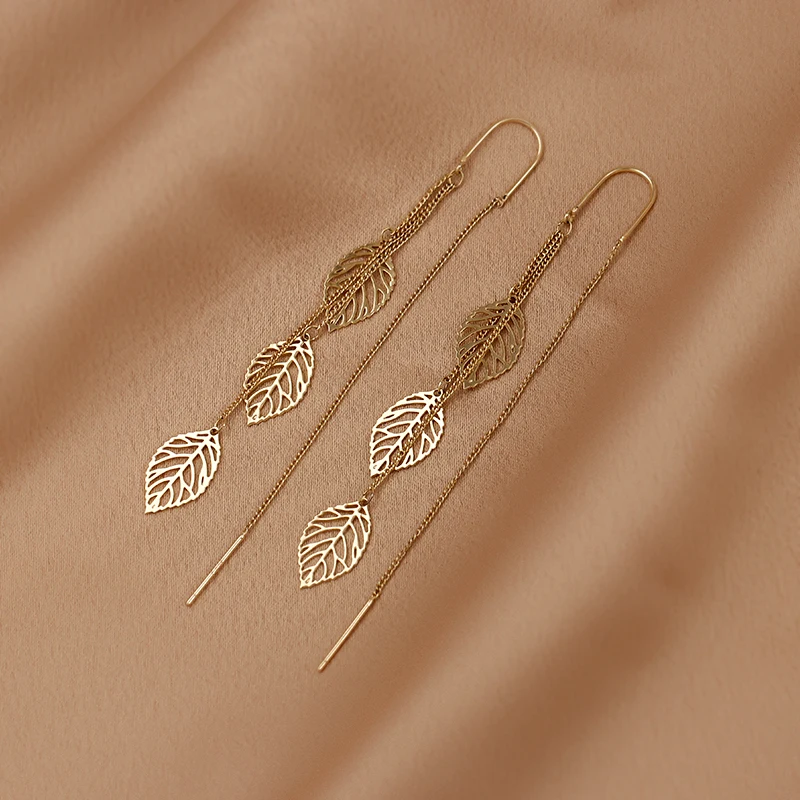 

OLIRAFT 2021 Trend Korean New Design Fashion Luxury Long Tassel Hollow Leaf Earrings For Women Temperament Versatile Party Gifts