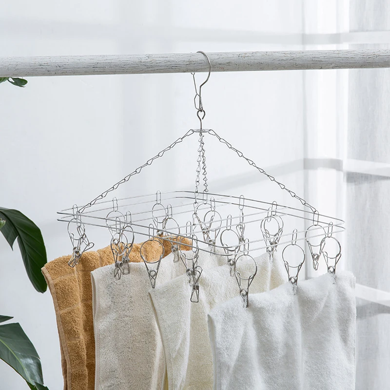 Coat Hanger Hangers For Clothes Multi-Function Stainless Steel Windbreaker Socks Drying Rack Creative Double-Deck | Дом и сад
