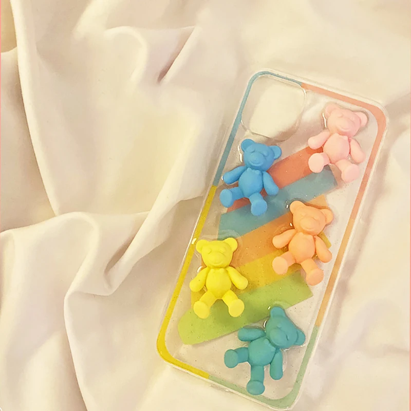 

Korean 3D Bear Cute Bear Lens Silicone Phone Case For Iphone 12 11 Pro Max Xs Xr 7 8 Plus X Se 2020 Epoxy Soft Back Cover