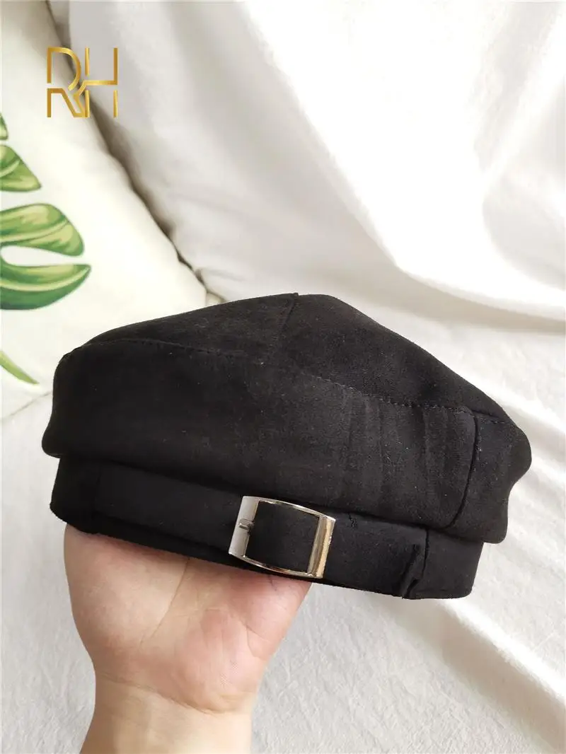 Женский берет для девочек теплая замшевая восьмиугольная плоская шапка осенне