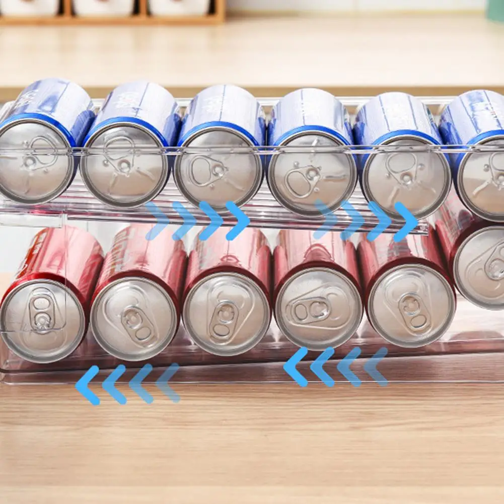 kitchen refrigerator beverage cans storage rack drink beer cola storage box solid double layer self rolling finishing shelf free global shipping