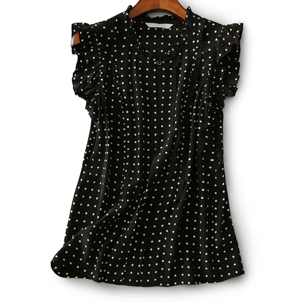 

Blouse Dot Pattern Wearing Thin Elegant Sleeveless Date Button Ladies Fashion Lid Sleeve Simple Shirt 2021 Newblouses Femme