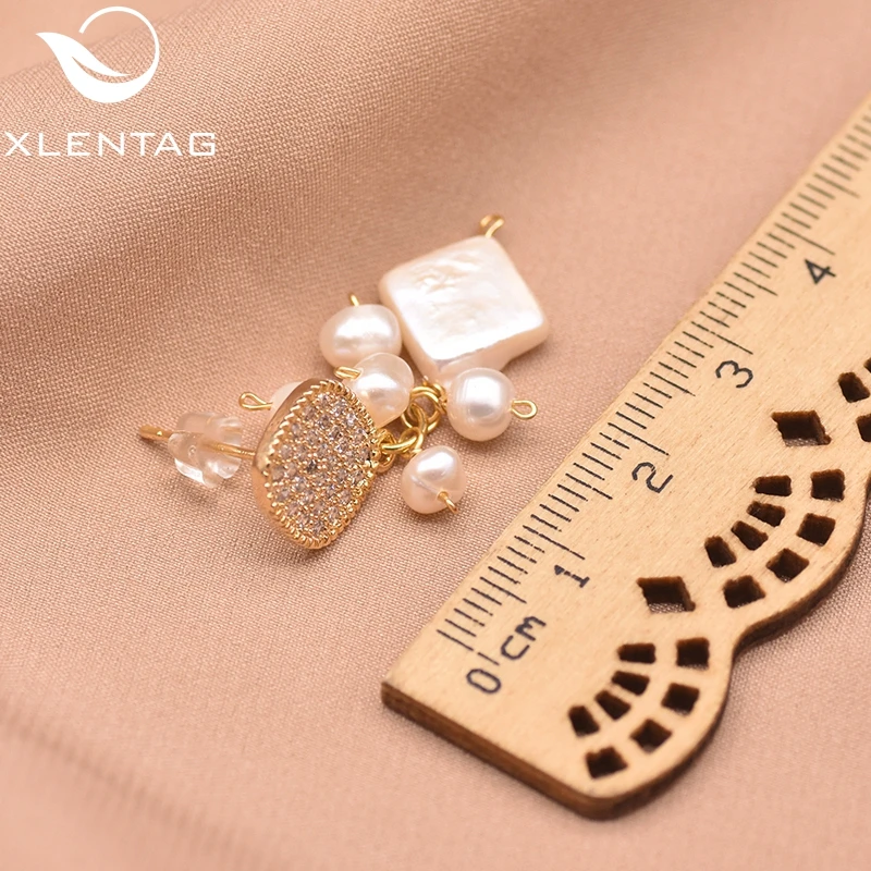 XlentAg из ромбов серьги с барочным жемчугом паве циркон геометрические для женщин