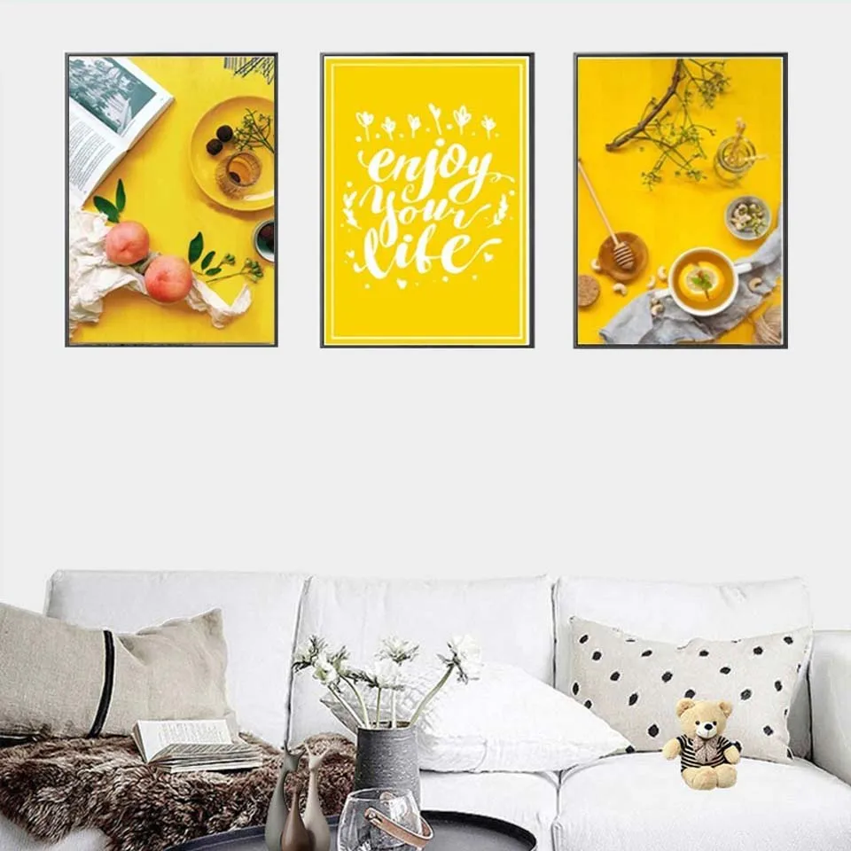 

Modern Nordic Poster Enjoy Your Life Yellow Food Tea Canvas Painting Mural Art Picture HD Print Living Room Home Decor