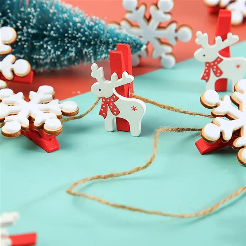 

24pcs mini note paper clips for Christmas wood clip photo clips clothespin craft decoration clips