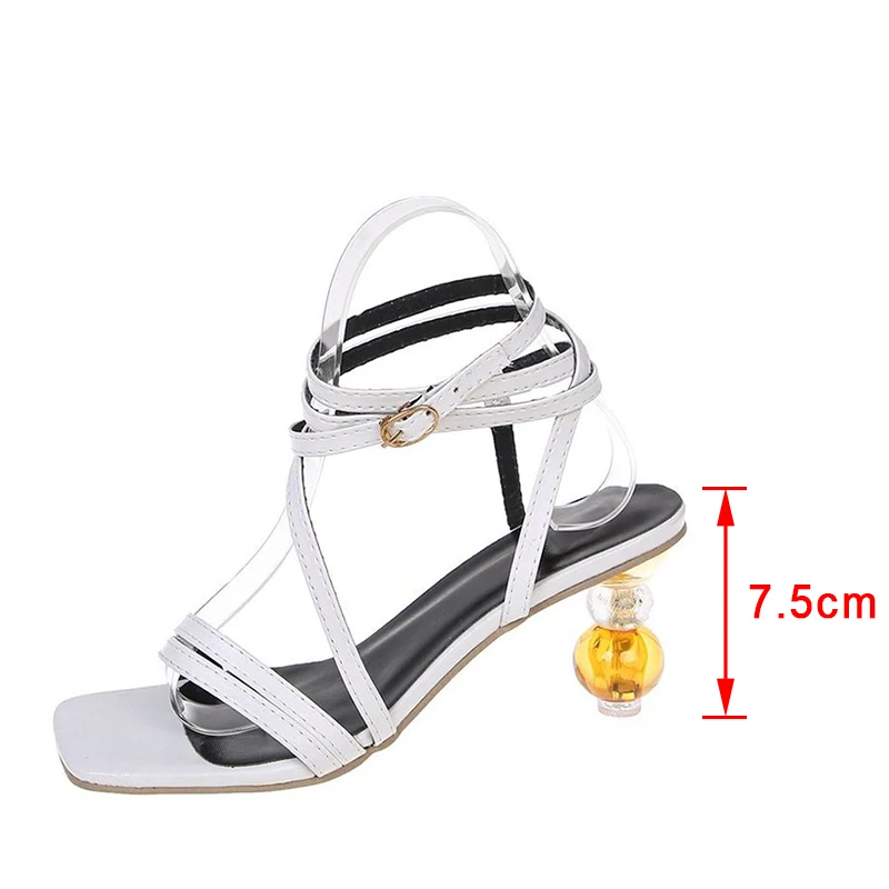 

Women Ankle Strap Sandals Summer Ball Heel Buckle Strap Party Female Shoes Square Toe Solid Fashion Elegant 2021 Ladies Sandals
