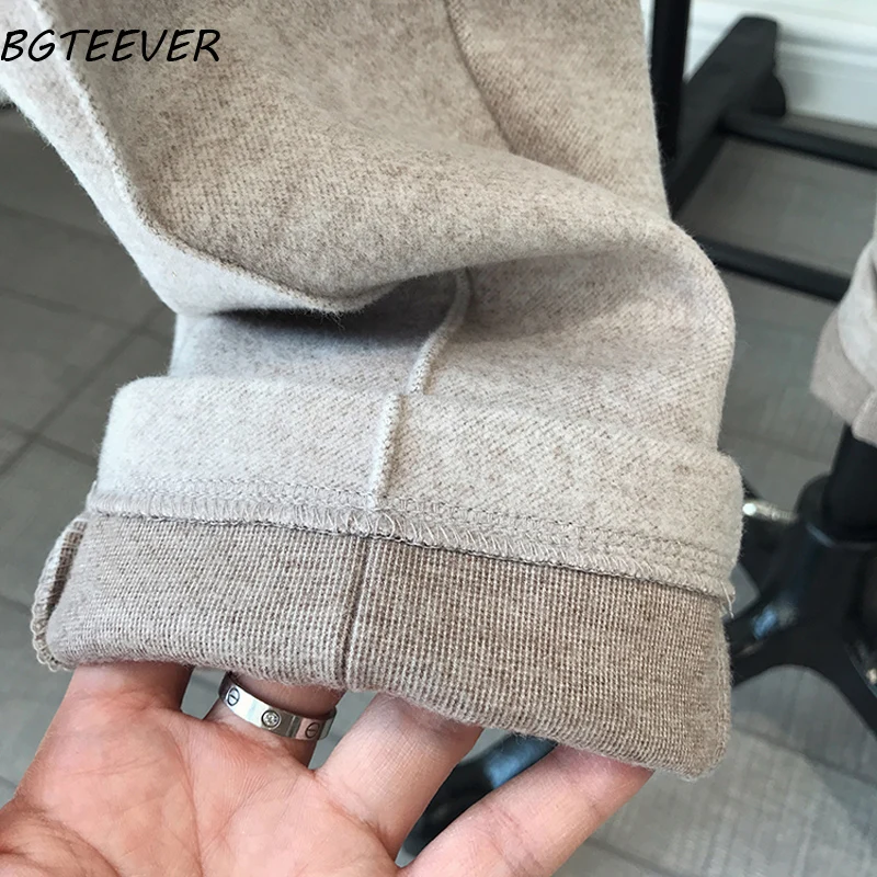 BGTEEVER зимние утепленные женские брюки-карандаш размера плюс, шерстяные женские брюки, осень, свободные брюки Капри с высокой талией, хорошая ткань