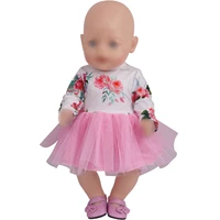 43 cm baby dolls clothes pink printed dress american doll dress newborn skirt baby toys fit 18 inch girls doll f862
