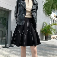 high waisted knitted knitted skirt 2020 autumn winter new all matching dotted jacquard big swing pleated short skirts women