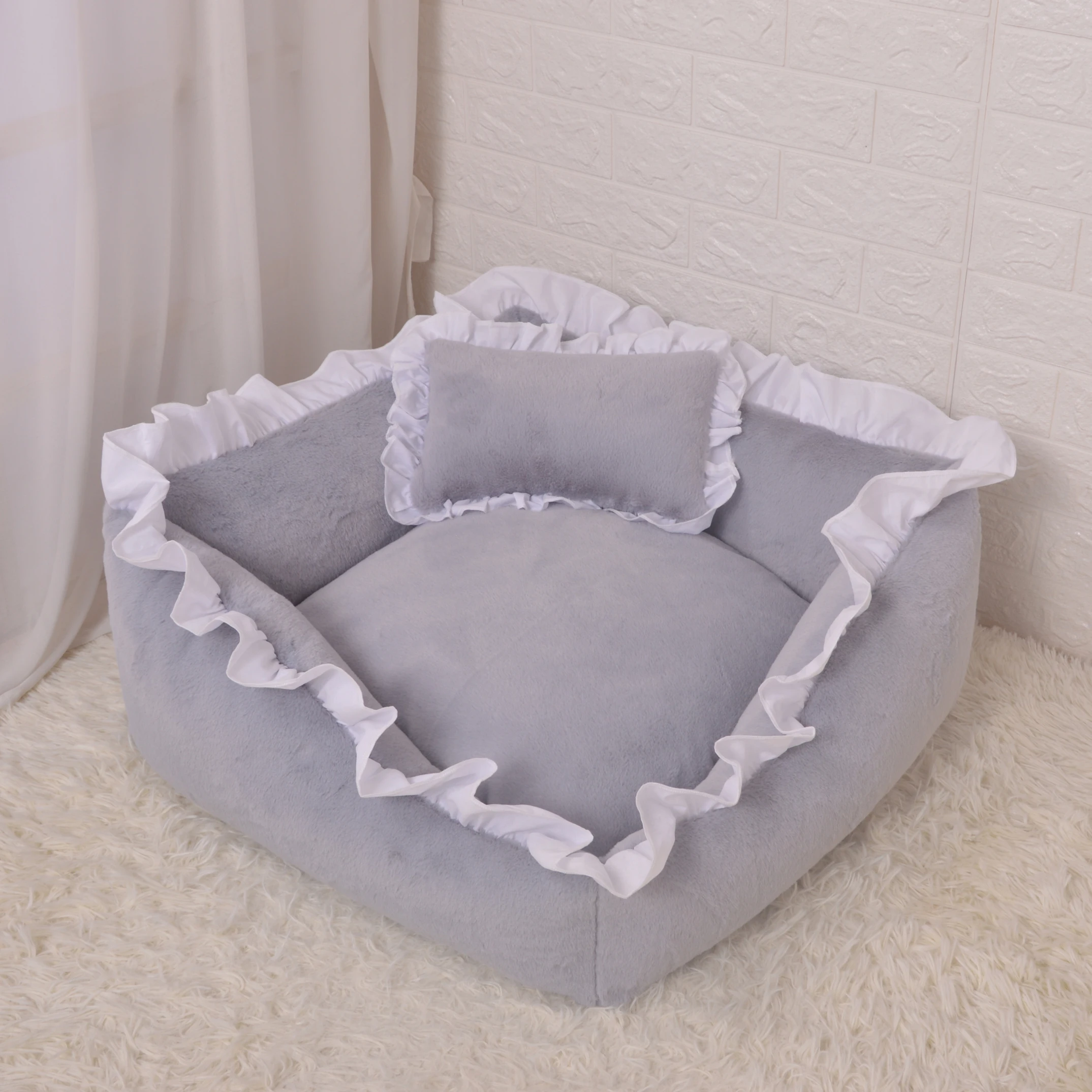 Buy Cinza coral velo animal de estimação seguro sofá ninho de cachorro velo quadrado ninho quente cama de animal de estimação