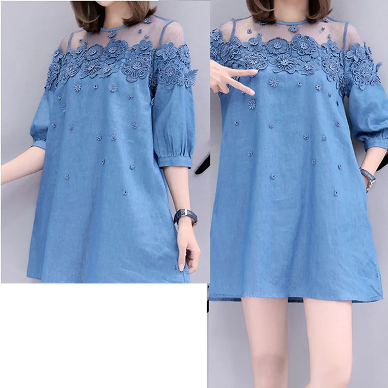 Женское новое летнее джинсовое платье большого размера свободное модное