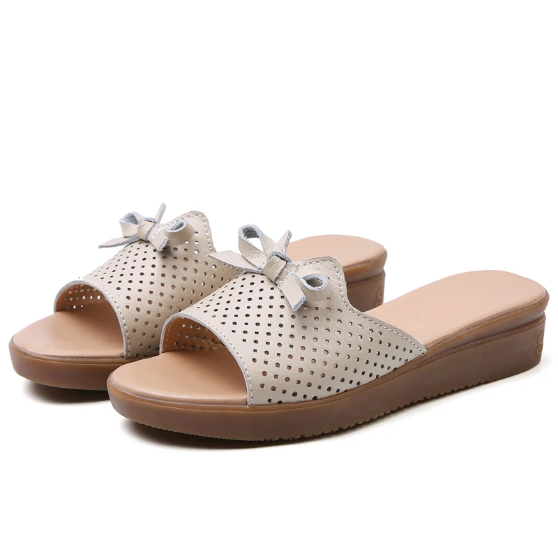 

Fashion Black Oxford Shoes for Women Summer Split Leather Slippers Outdoor Non-slip Wedge Sandals Slides Female Walking Shoes