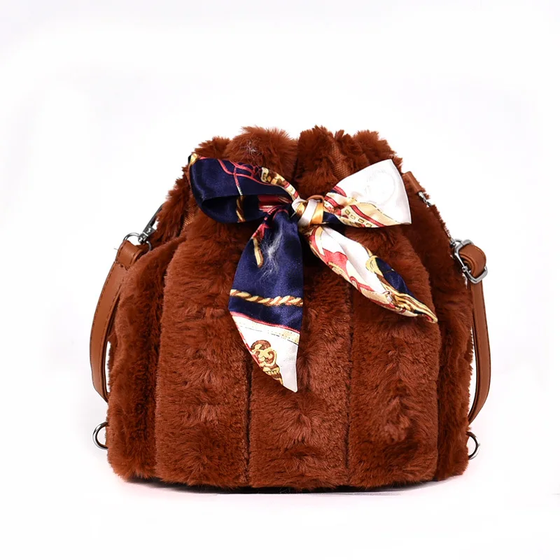 Осенне зимняя модная женская меховая сумка мешок на плечо Женская винтажная