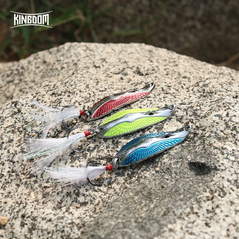Kingdom Sinking Metal Lure Spinner Spoon Fishing Lures 5g 7g 10.5g 14g Wobblers Hard Baits Metal Material Feather Hook Swimbaits