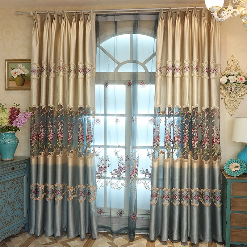 

Chinese Style Curtains for Living Dining Room Bedroom High-end Atmosphere EmbroideryHollow Curtain Finished ProductCustomization