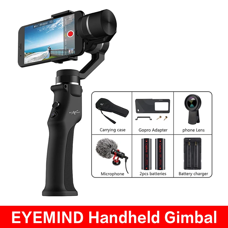 BEYONDSKY EYEMIND ручной карданный 3-осевой стабилизатор мобильного iPhone Andriod экшн Камера Yi Gopro Sjcam eken VS ZHIYUN Smooth 4