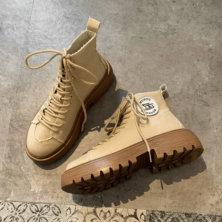 Женские парусиновые ботинки; ботильоны для женщин; Zapatos de mujer; модные однотонные Ботинки martin с круглым носком; повседневные мотоциклетные ботинки