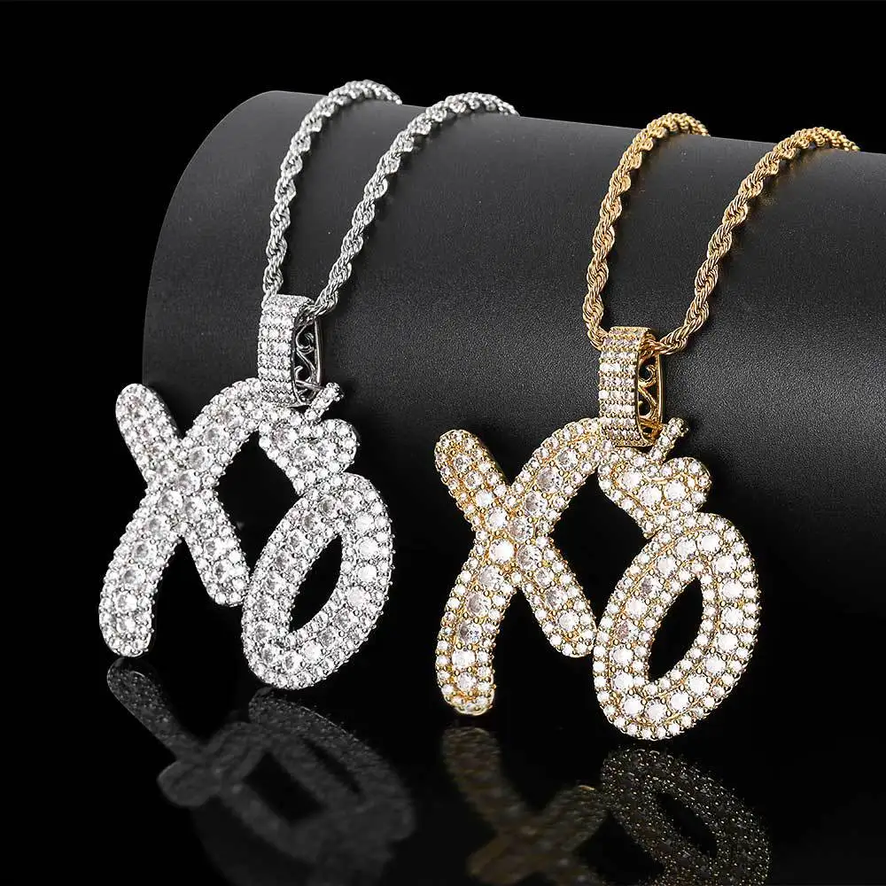 

Bling Letters Pendant Necklace AAA Zircon Heart XO Celebrity Style Mens Necklace Fashion Rap Hip Hop Jewelry