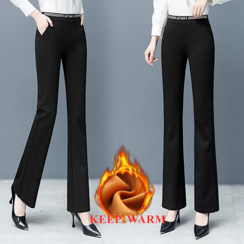 Женские зимние Бархатные Модные расклешенные брюки для детей черные эластичные