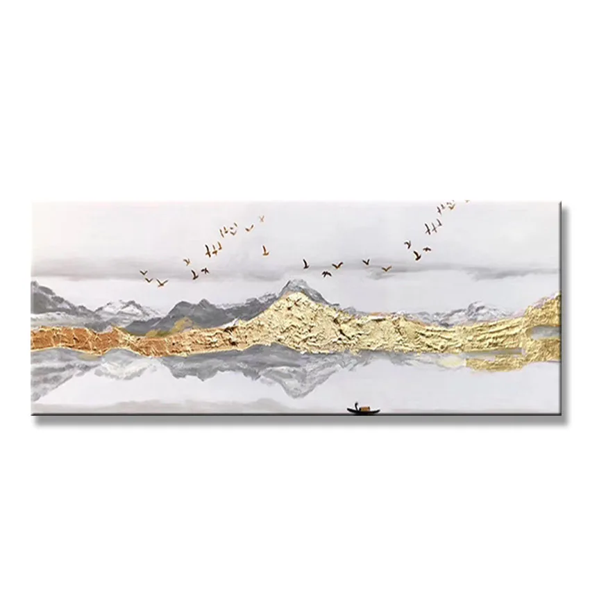 

New arrived home wall decoration Hand painted abstract oil painting on canvas gold mountains artwork picture for living room