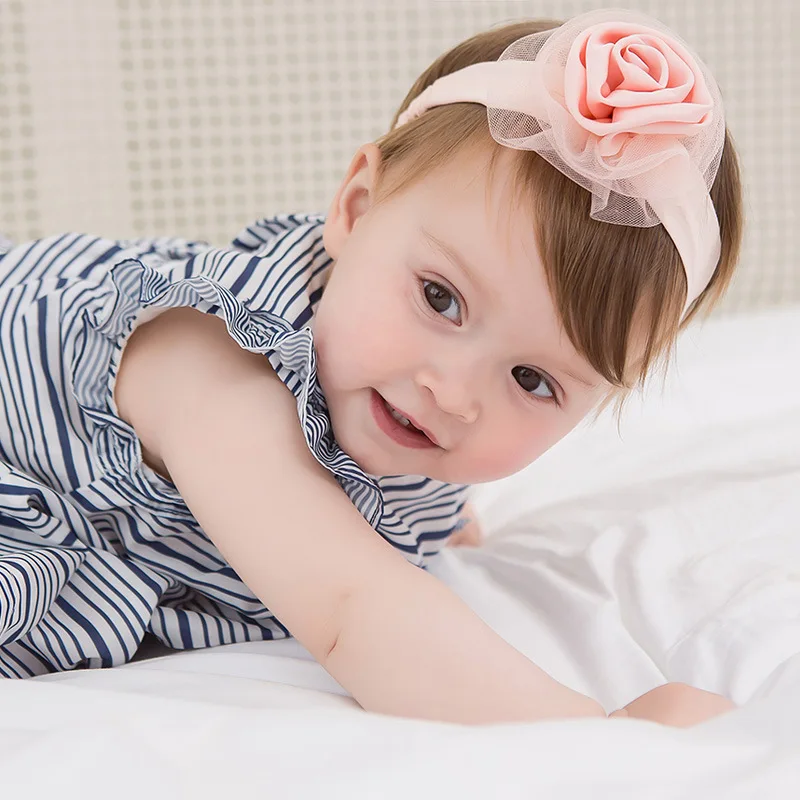 Детская Цветочная повязка на голову ручной работы из ткани с кружевом и красным