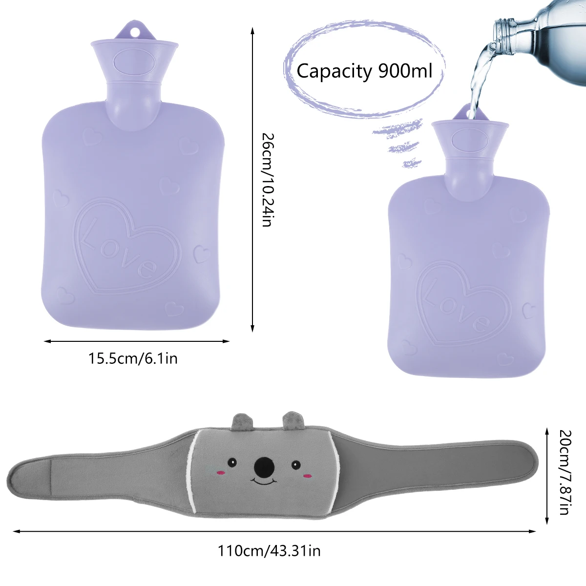 2 шт./компл. сумка для бутылки с горячей водой теплым плюшевым поясным ремнем фото