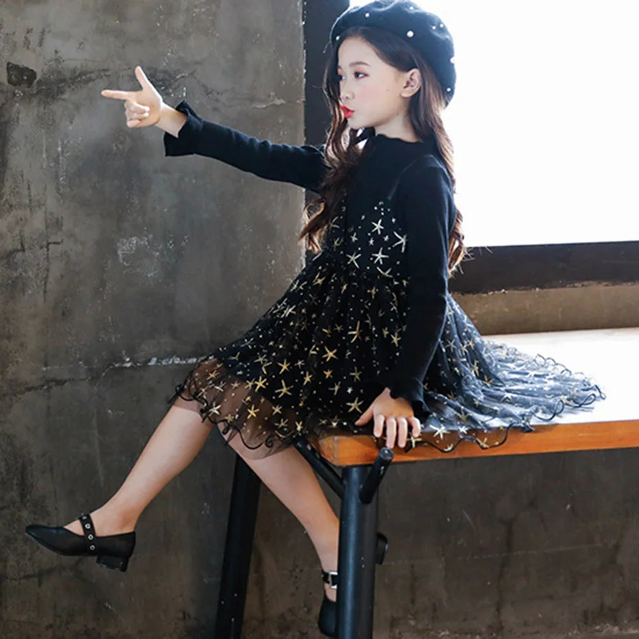 Платье для девочек платье принцессы с рисунком звезды детское модное на осень и