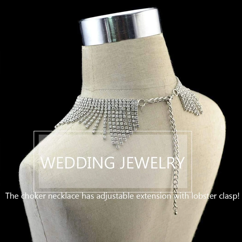 Ожерелье Стразы с бахромой и кристаллами изящное колье бриллиантами ювелирное