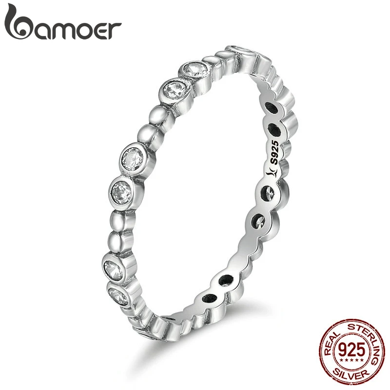 BAMOER, классические, из натуральной 925 пробы, серебряные, круглые, геометрические, Искрящиеся, CZ, кольца на палец для женщин, Стерлинговое серебро, ювелирные изделия SCR102