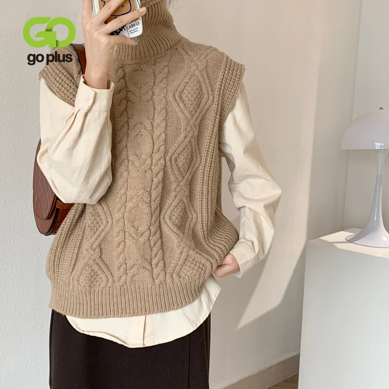 

GOPLUS Sweaters Turtleneck Women Tops Korean Geometric Knitted Sweater Vest Vrouw Truien Pulls Col Rouler Femme Automne Hiver