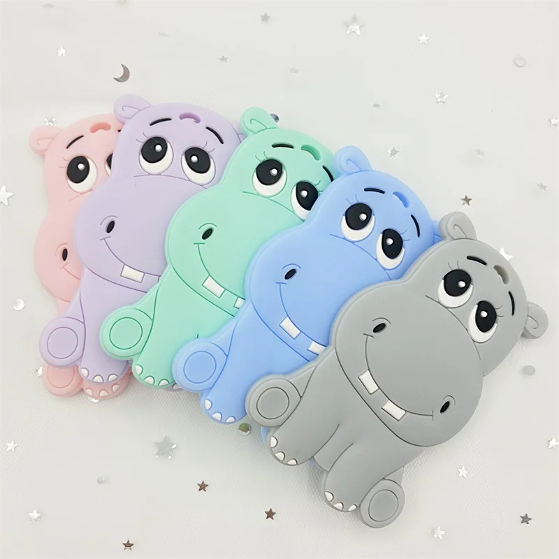 10pcs mini Silicone Beads Cartoon hippo BPA Free Baby Teether Accessories Teething Necklace DIY Food Grade children girl gift |