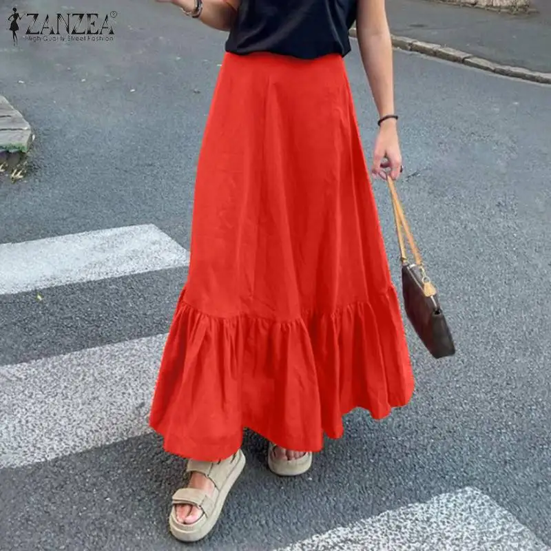 

ZANZEA Stylish High Waist Ruffles Long Skirt Jupe Bohemian Women A-line Maxi Skirts Spring Femme Robe Skirts Holiday Faldas Saia