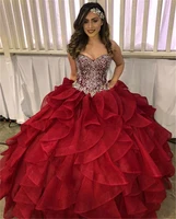 luxury ball gown burgundy quinceanera dresses strapless beaded tiered custom made quinceanera dress 2019 vestido de fiesta