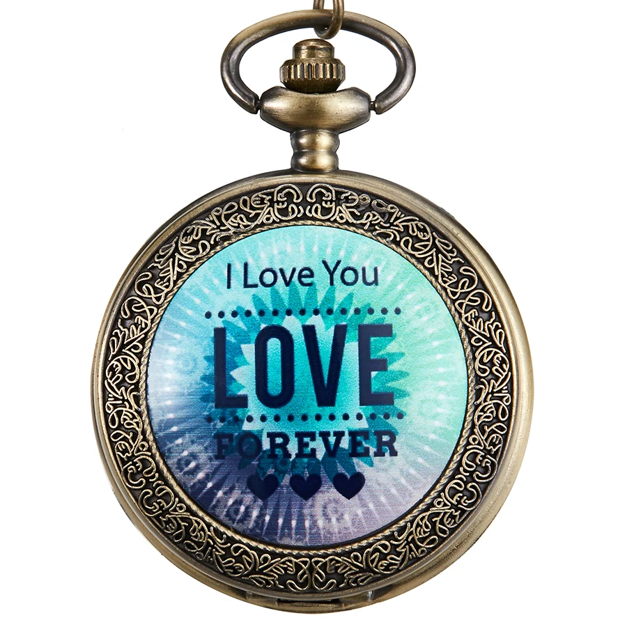 

Винтажные кварцевые карманные часы I Love You Forever, часы с гравировкой, милый подарок для мужчин и женщин, подвеска на цепочке с ожерельем