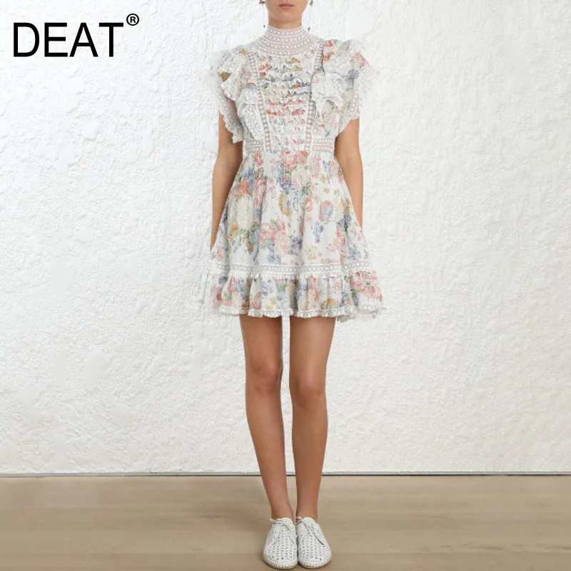 DEAT 2020 новинка весны модная женская одежда водолазка кружевное с цветочным