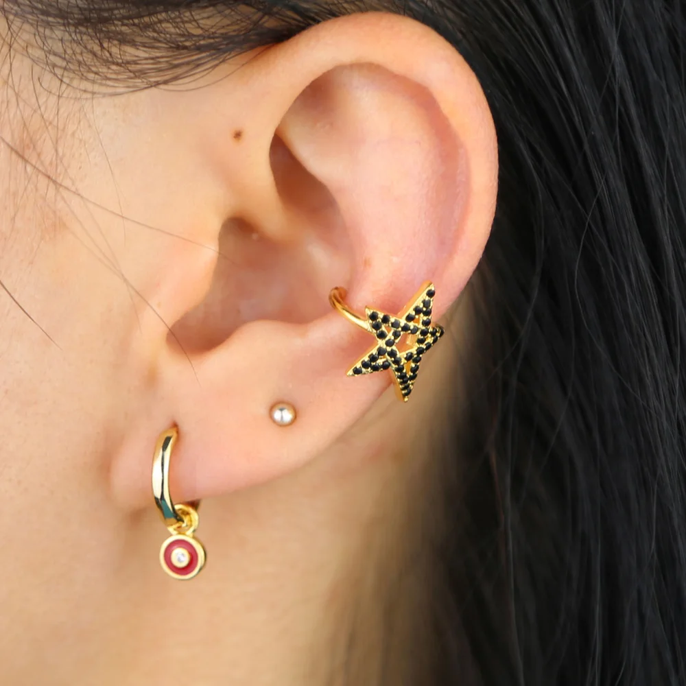 1 комплект из двух предметов без Пирсинг Серьга золотое покрытие черный cz