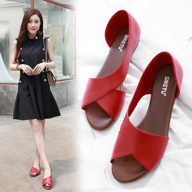 Сандалии женские на плоской подошве Босоножки с открытым носком повседневная