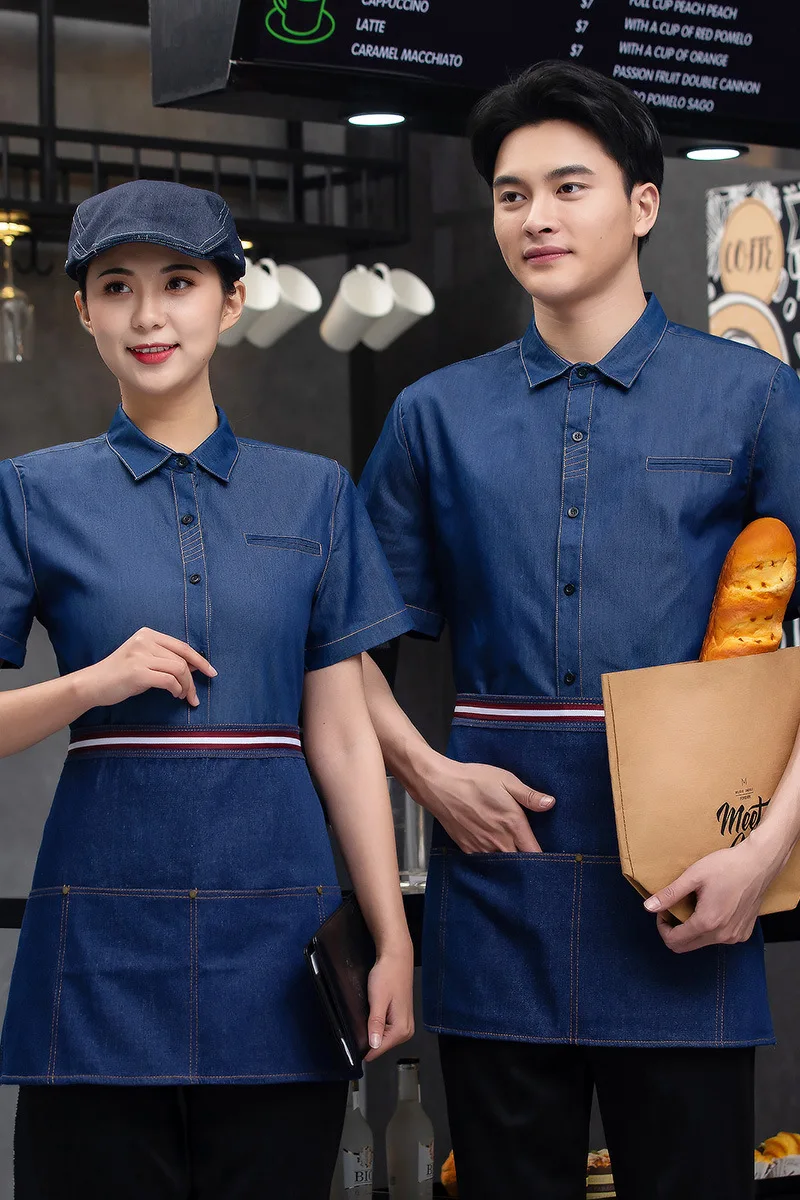 

Hotel Work Women Ding Room Waiter Short Sleeve Men Hot Pot Tea House Catering Short Sleeve Spring New