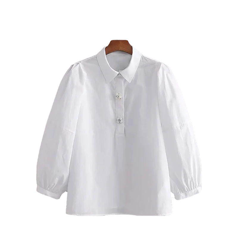 

White Button Up Shirt Blouse Loose Long Sleeve Tunic Office Tops Turn Down Collar Casual Women Top Autumn Mujer