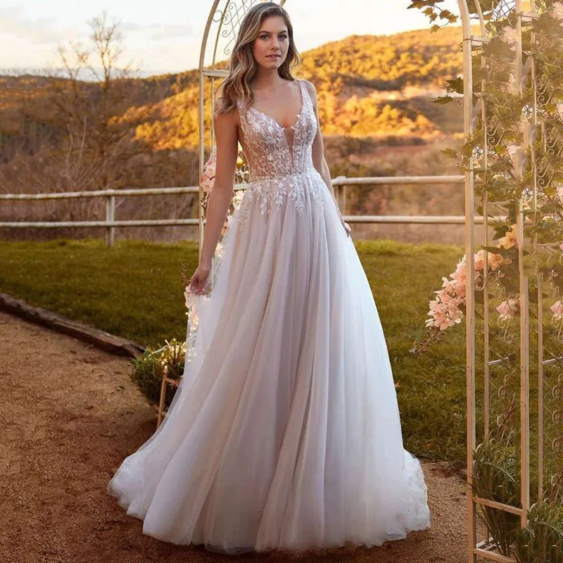 

Женское свадебное платье с открытой спиной, винтажное платье цвета шампанского в стиле бохо, со шлейфом, 2022