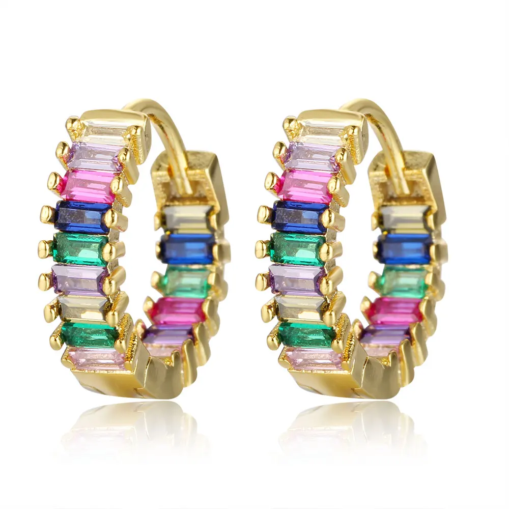 

Luxury Real Oblong Rectangle Colorful CZ Clip Earrings for Women Dropshipping Super Charming Jewelry Earrings Wholesale