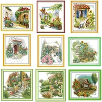 flower scenery series counted cross stitch kits aida 14ct 11ct garden pattern embroidery set needlework home decoration painting