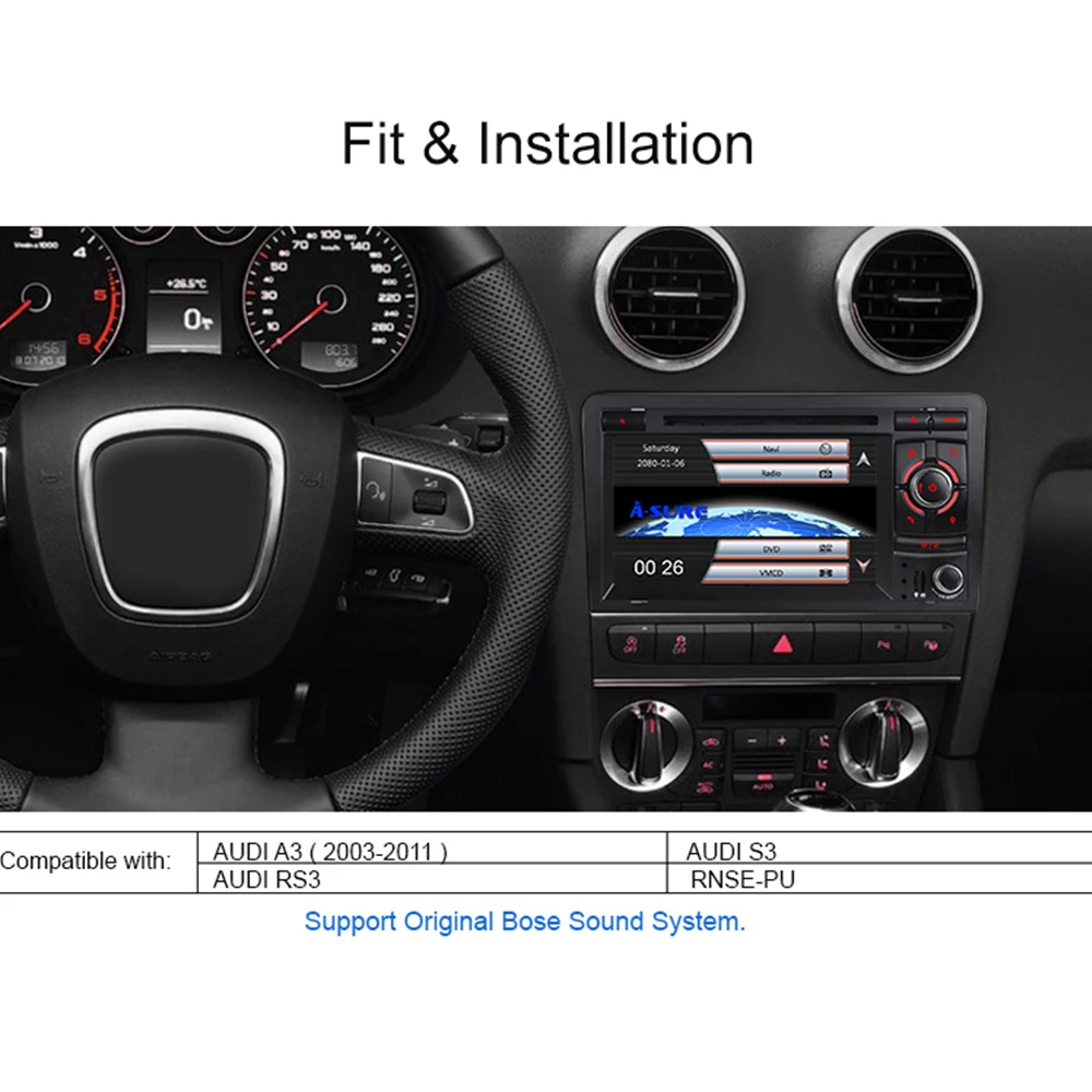 A-Sure 2 Din Авто Радио dvd-плеер gps Стерео навигация для Audi TT MK2 2006-2009 3g Bluetooth SWC RDS DAB + VMCD