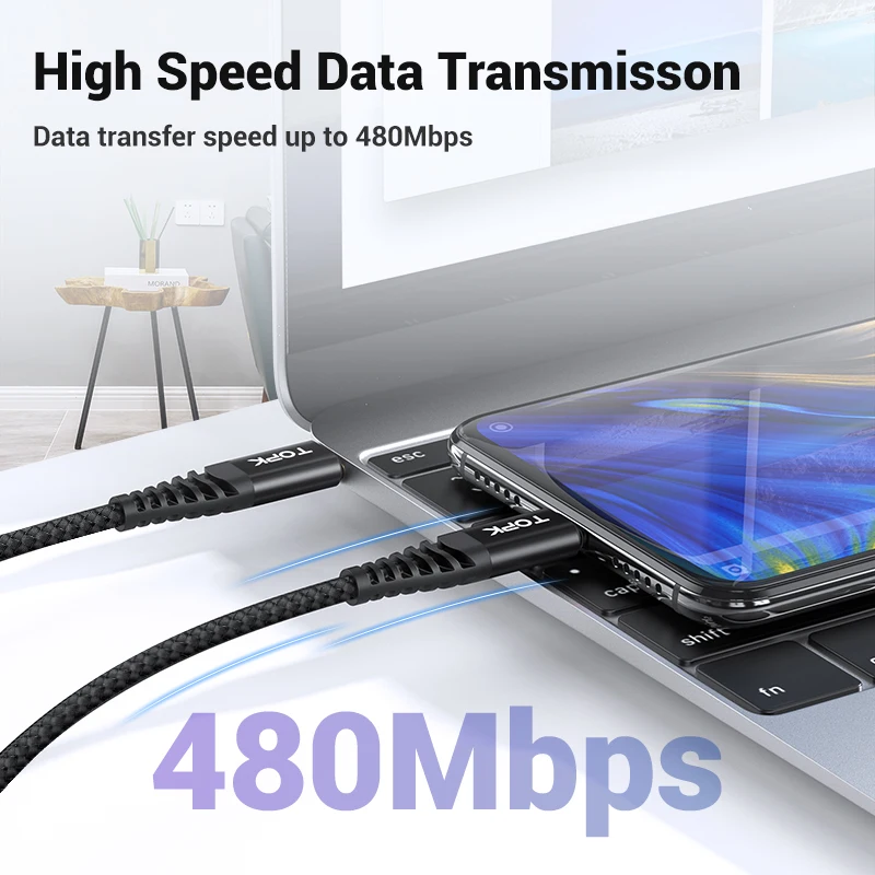 TOPK 60 Вт usb type C кабель для samsung QC3.0 3A PD быстрой зарядки USB передачи данных huawei Xiaomi