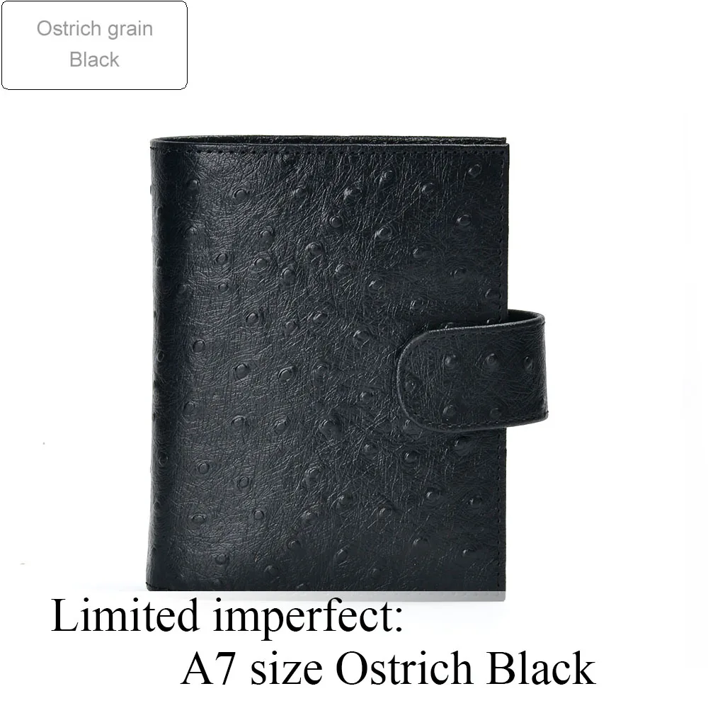 Ostrich Black Ограниченная серия неидеальных колец из натуральной кожи, записная книжка A7 размера, записывающая книжка, журнал органайзера, журнал для зарисовок, планировщик с большим карманом - Цвет: Ostrich Black