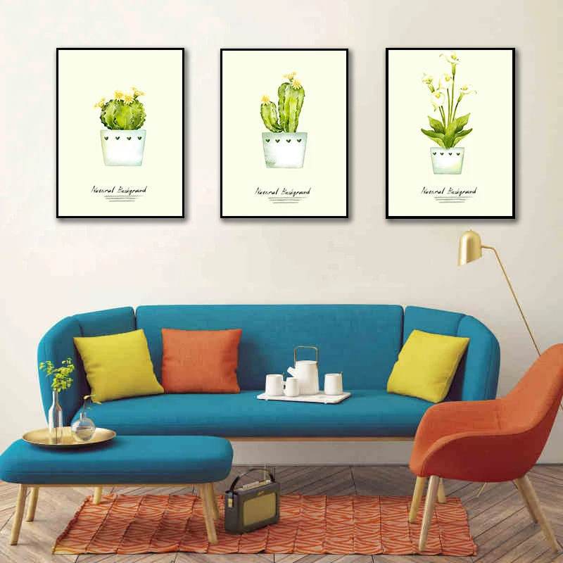 Скандинавский стиль зеленый Растительный кактус постер в горшках