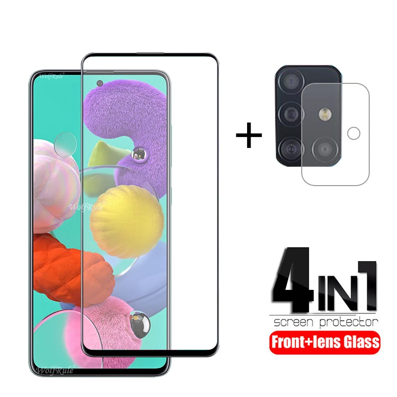 4 в 1 для Samsung Galaxy A51 стекло закаленное Полный экран протектор A71 M31 M21
